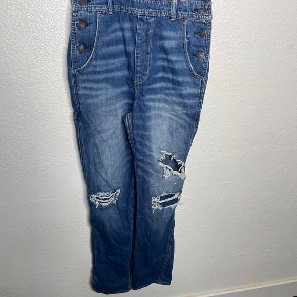 American Eagle Womens Overalls Sz S 90s Boyfriend Overall Denim Blue Distressed - Picture 14 of 14